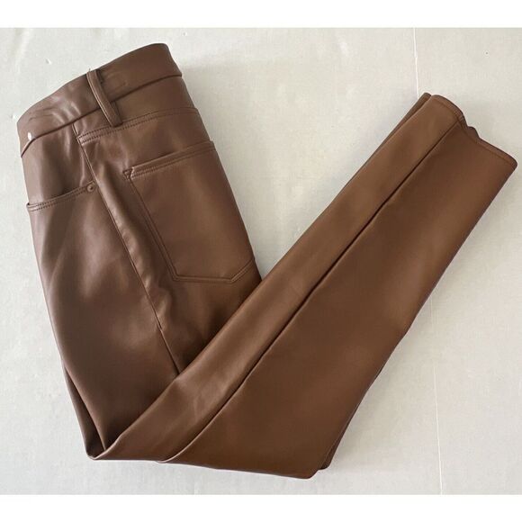 Good American Pants Women Sz 8/29 Burnt Caramel Faux Leather High Rise - Picture 5 of 9